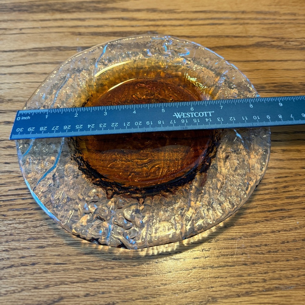 Vintage 1960s DANISH MODERN SWEDISH SCANDO 8.5" ART GLASS PLATE Amber Textured - Picture 8 of 11